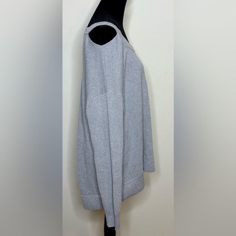 Michael Kors gray silver sparkle peek a boo shoulder split hem sweater XL EUC - Picture 4 of 8